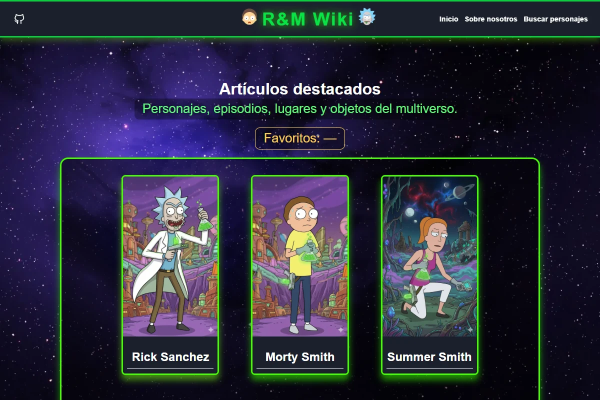Vista previa de la wiki original de Rick y Morty con sus personajes