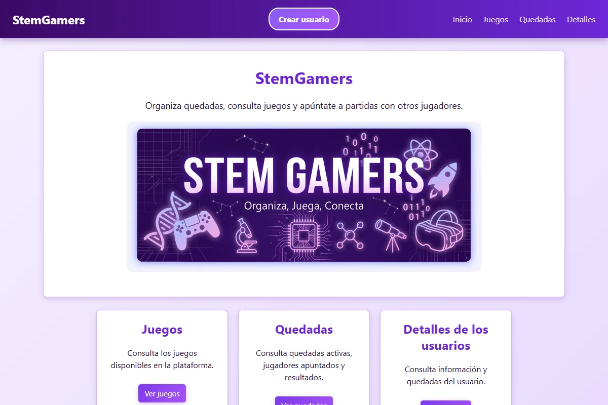 Vista previa de la aplicación original StemGamers